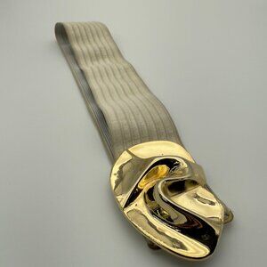 CHARMANT Gold-Tone Abstract Swirl Floral Elastic Stretch Belt, 2.5″ Wide 25.5" L